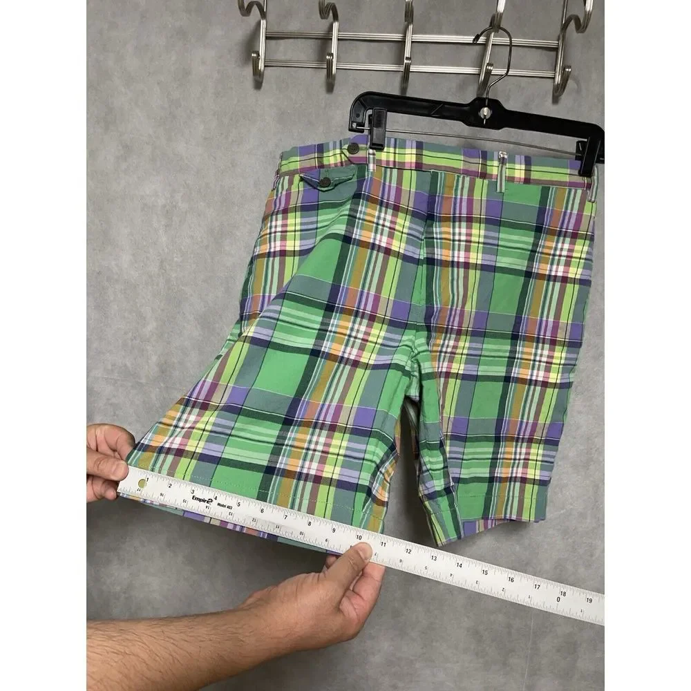 VTG Polo Ralph Lauren Shorts Men 35 Green Plaid India‎ Madras Flap Pocket Chino